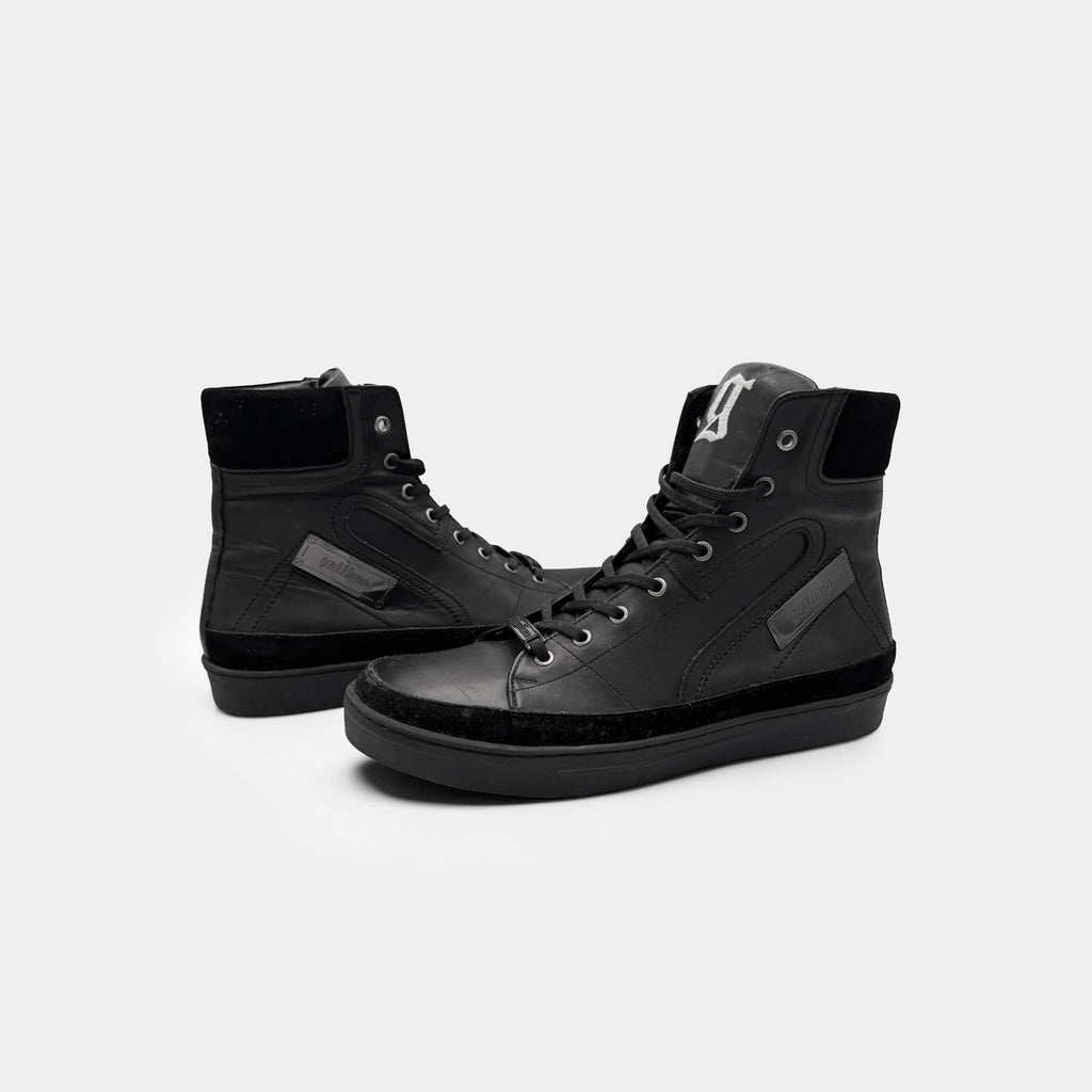 Galliano Vintage Black Leather High-Top Logo Sneakers