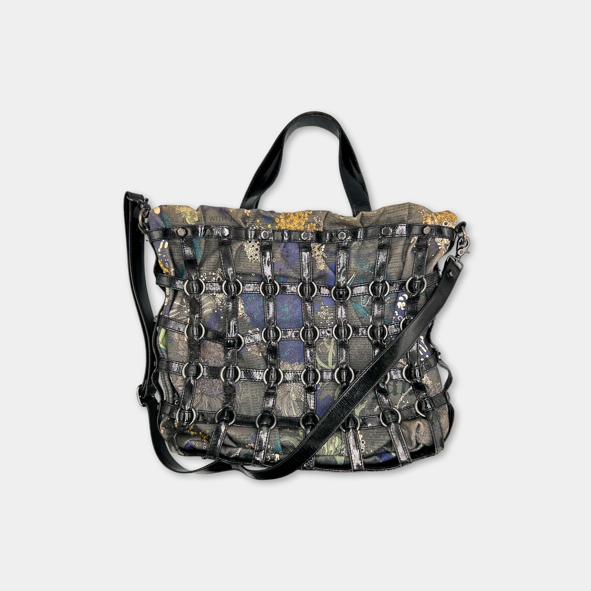 Galliano Floral Pattern Brown Crossbody Bag