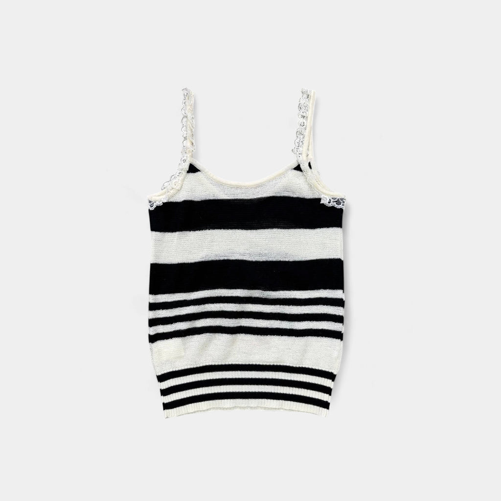 Galliano Breton Striped Betty Boop Lace Trim Top
