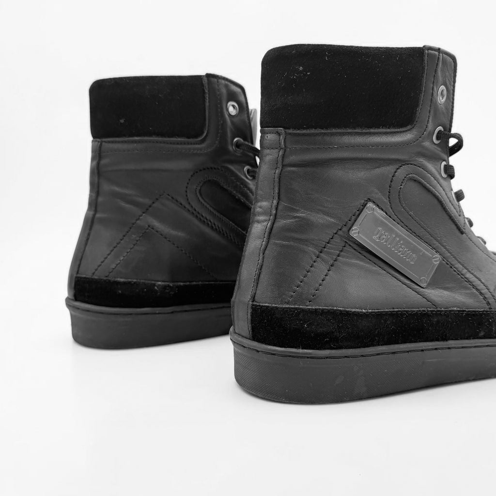 Galliano Vintage Black Leather High-Top Logo Sneakers