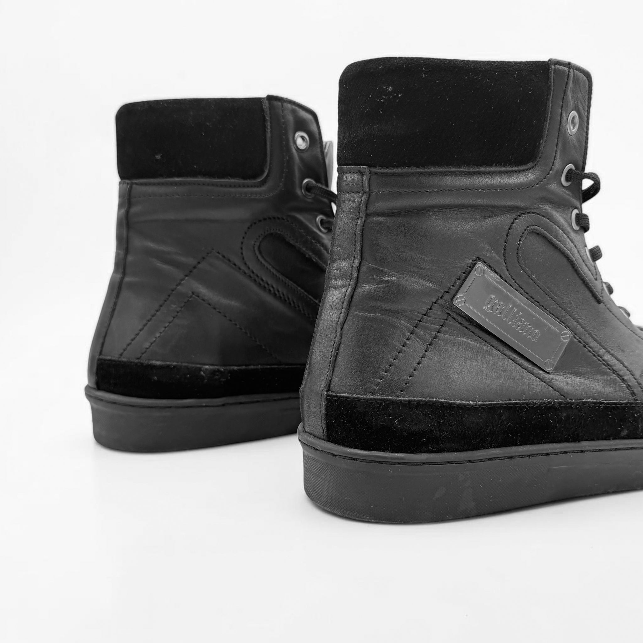 Galliano Vintage Black Leather High-Top Logo Sneakers