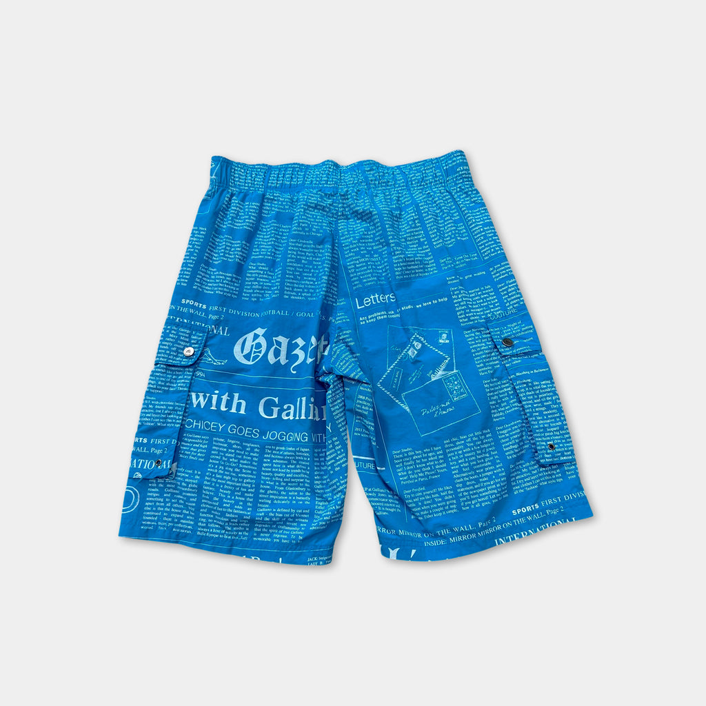 Galliano Newspaper Print Blue Swim Shorts