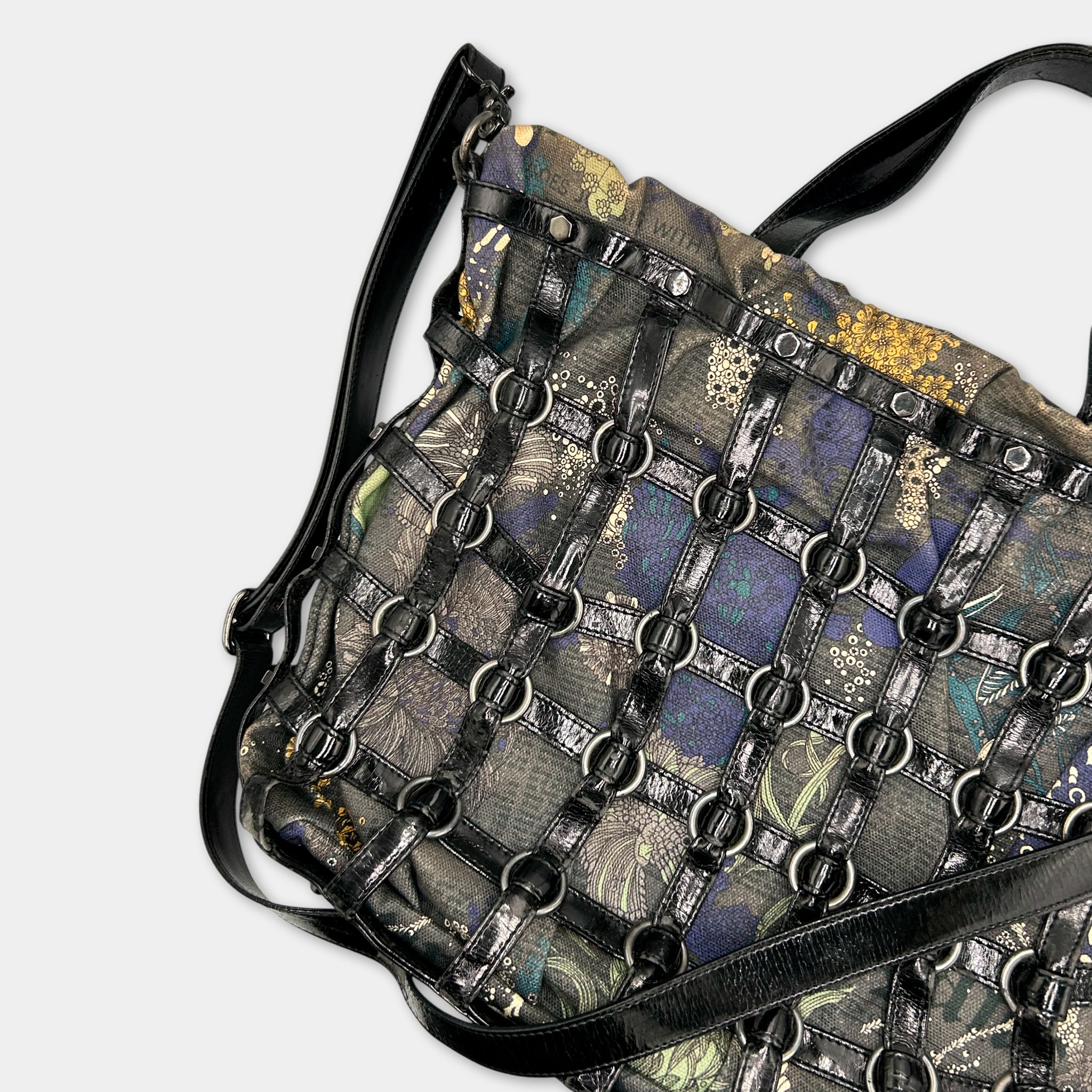 Galliano Floral Pattern Brown Crossbody Bag