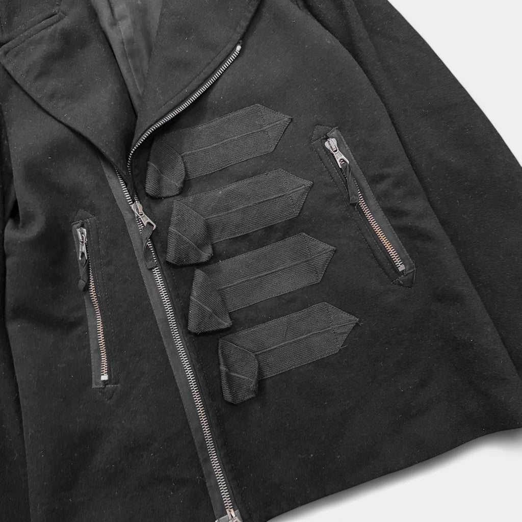 Galliano Black Wool Asymmetric Hussar Military Biker Jacket