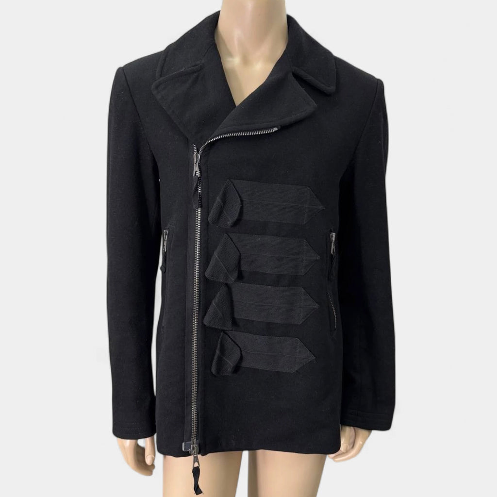 Galliano Black Wool Asymmetric Hussar Military Biker Jacket