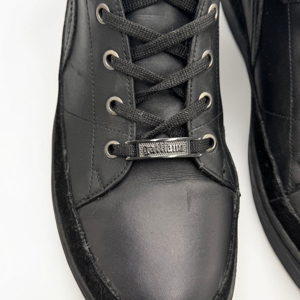 Galliano Vintage Black Leather High-Top Logo Sneakers