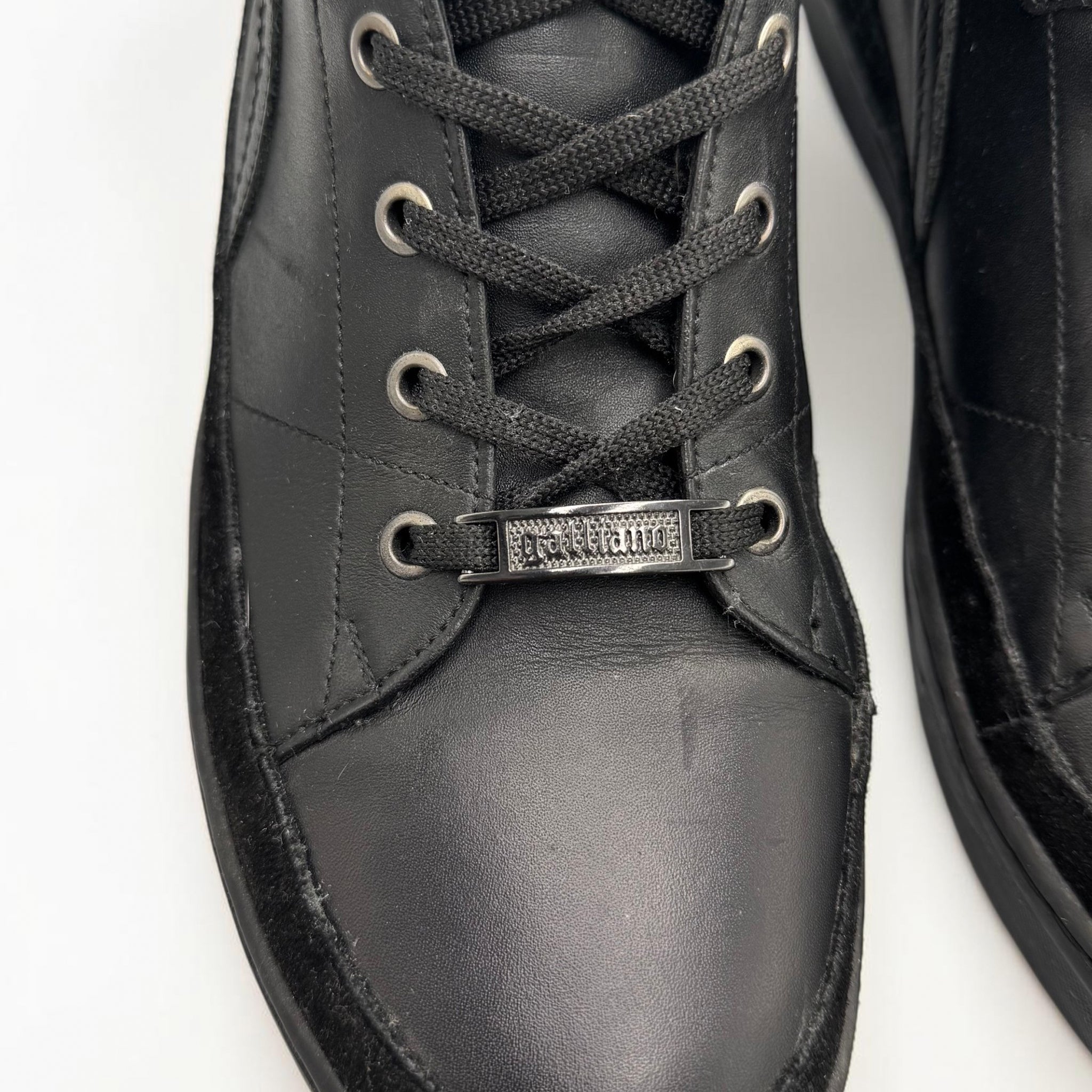Galliano Vintage Black Leather High-Top Logo Sneakers