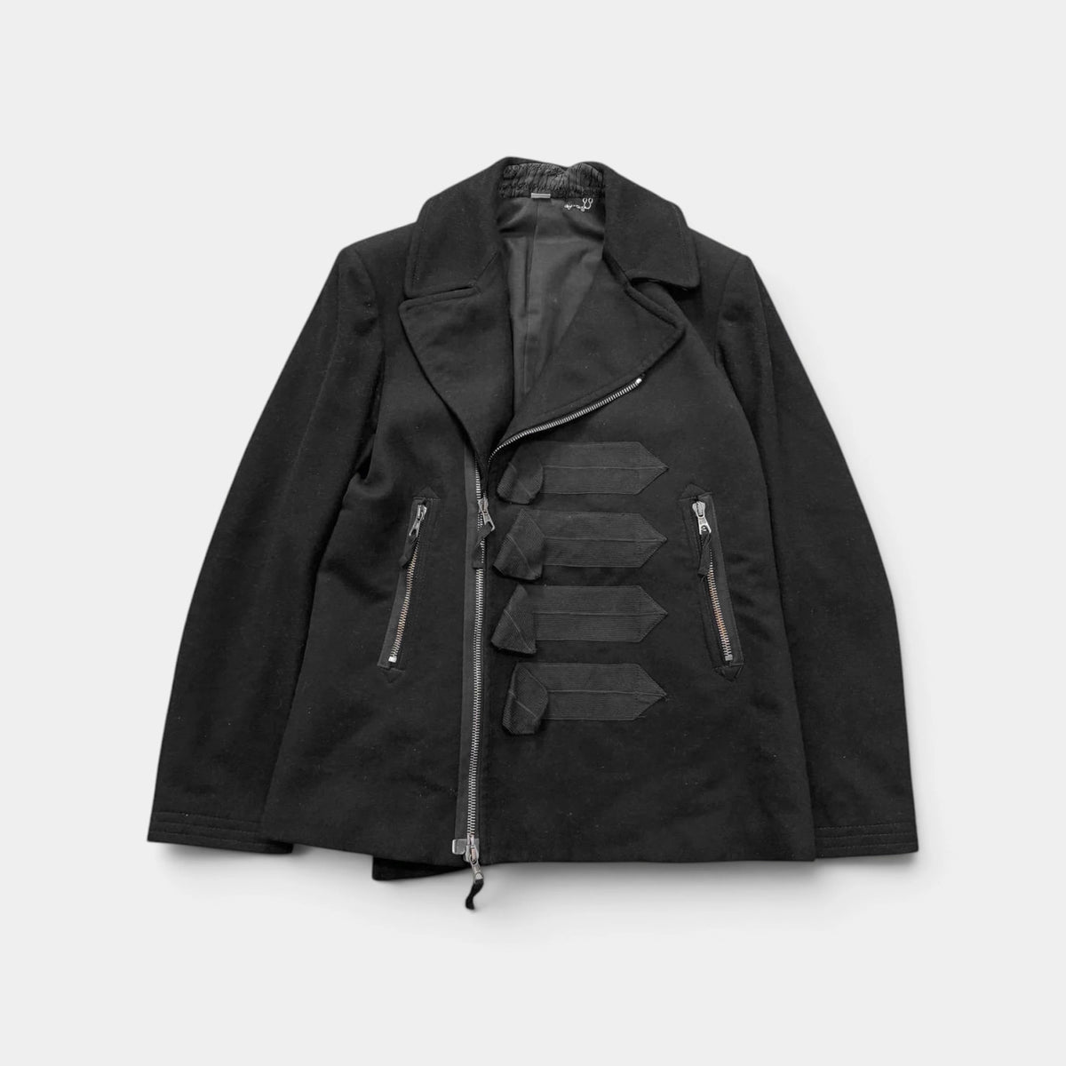 Galliano Black Wool Asymmetric Hussar Military Biker Jacket