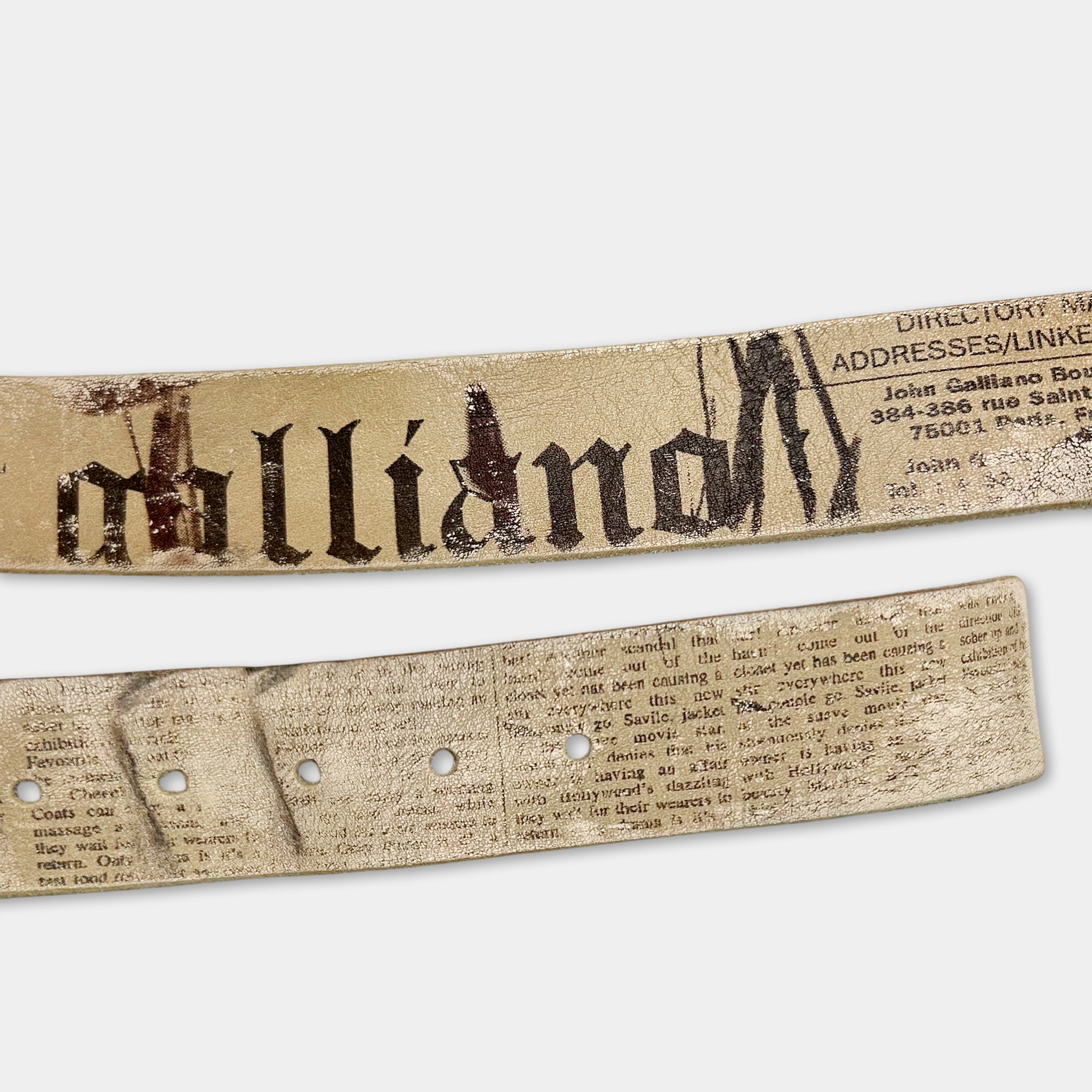 Galliano Vintage White Graphic Belt