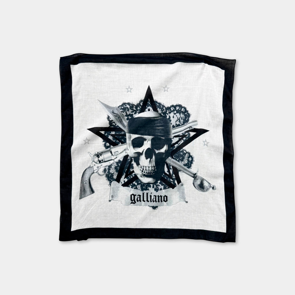 Galliano Pirate Skull Graphic Cotton Bandana Scarf