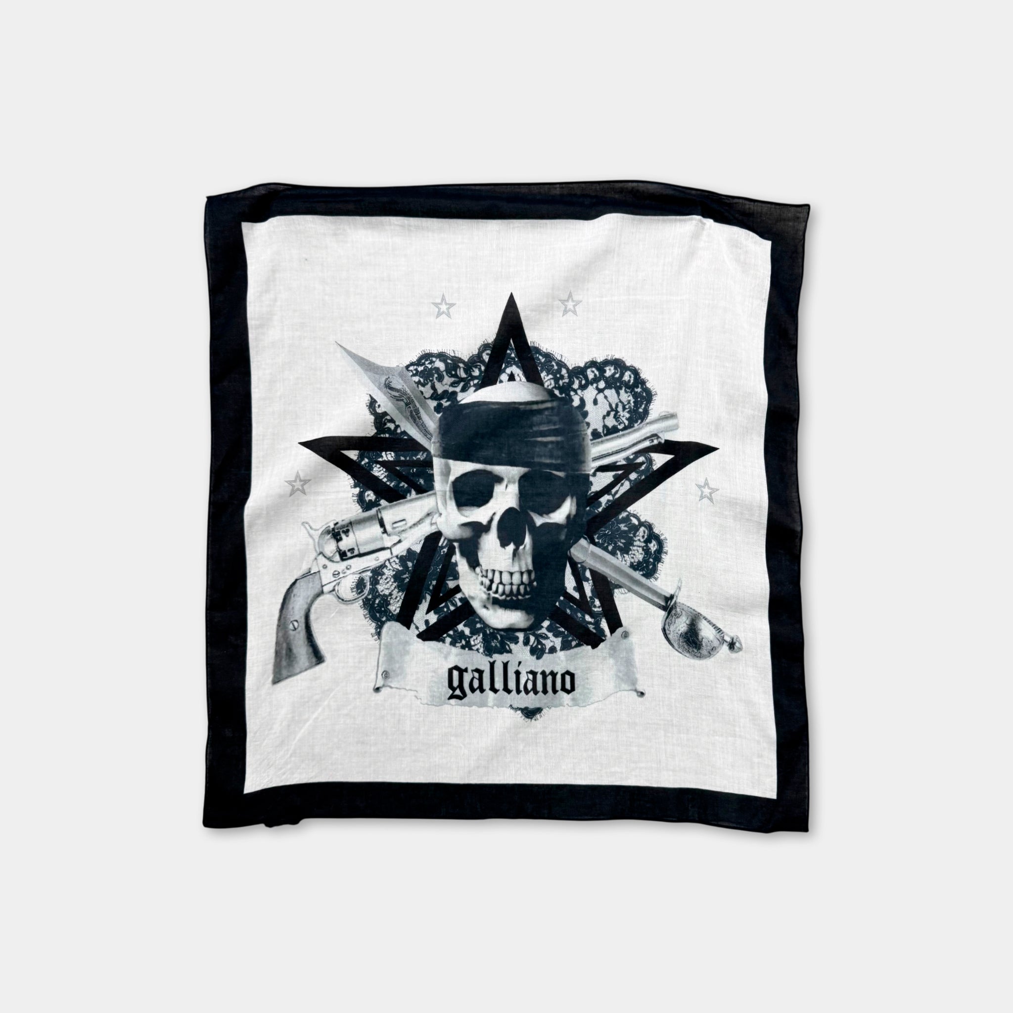 Galliano Pirate Skull Graphic Cotton Bandana Scarf