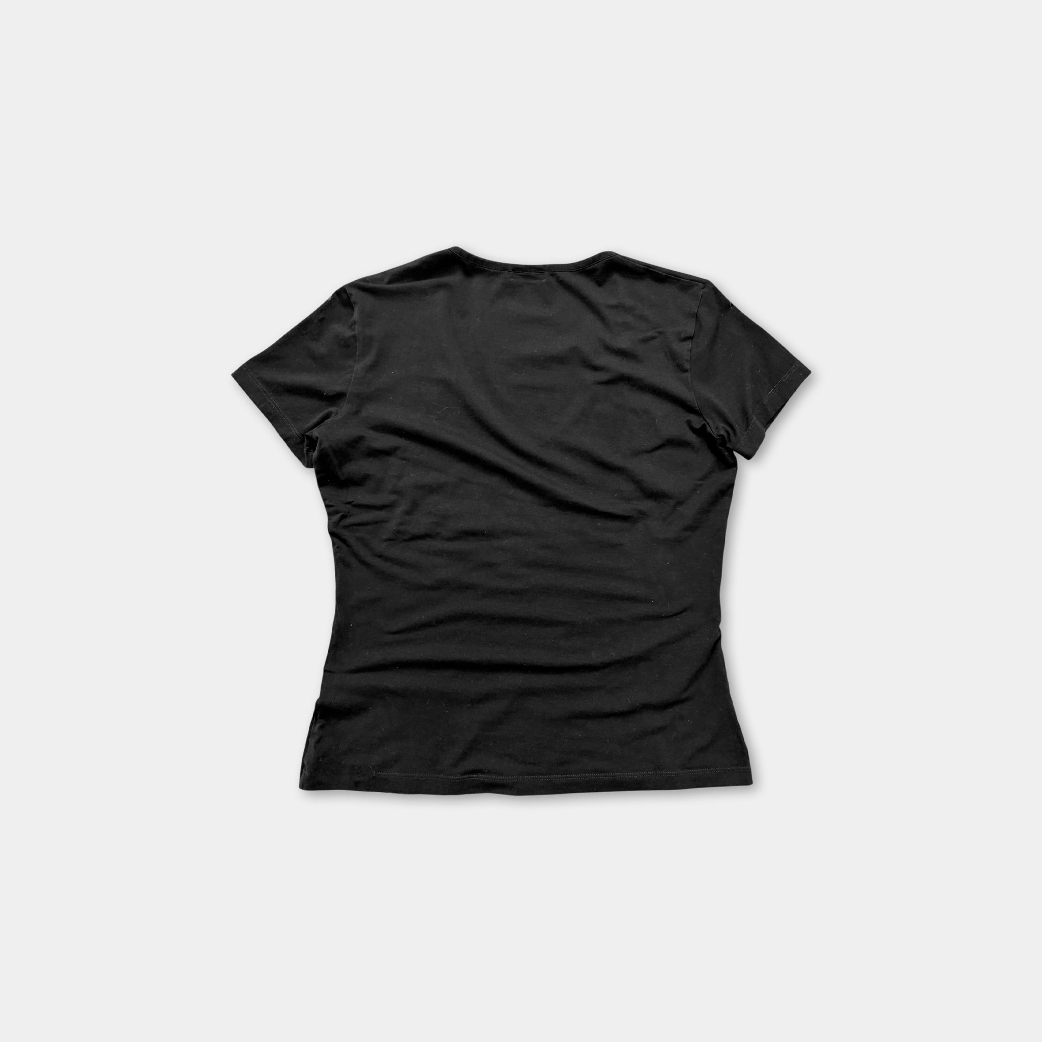 Galliano Newspaper Print Embellished Floral V-Neck T-Shirt