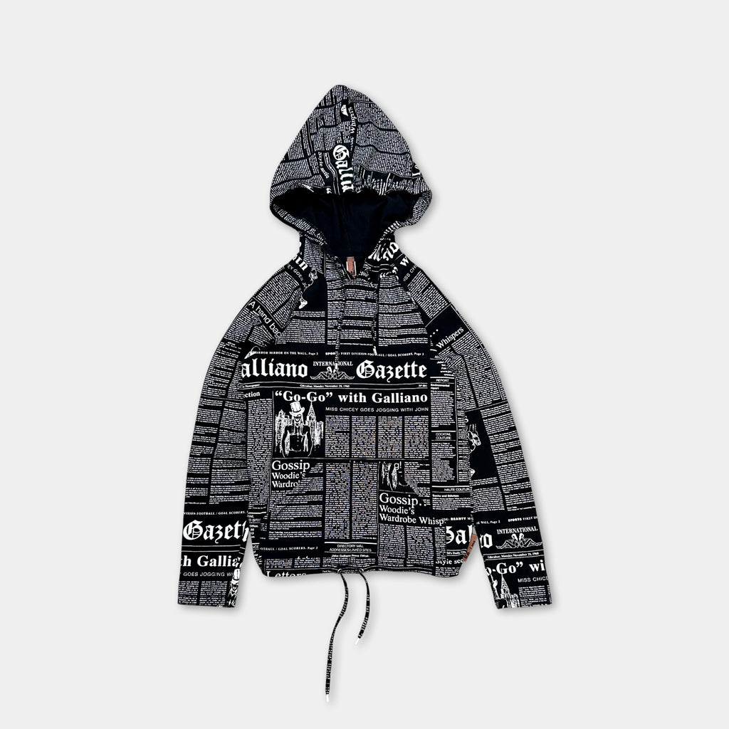 Galliano 2000's Newspaper Black Hoodie
