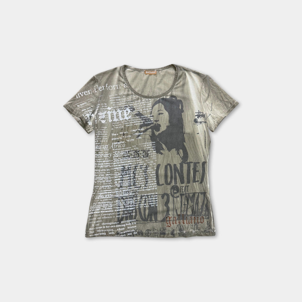 Galliano Khaki Newspaper Print T-Shirt