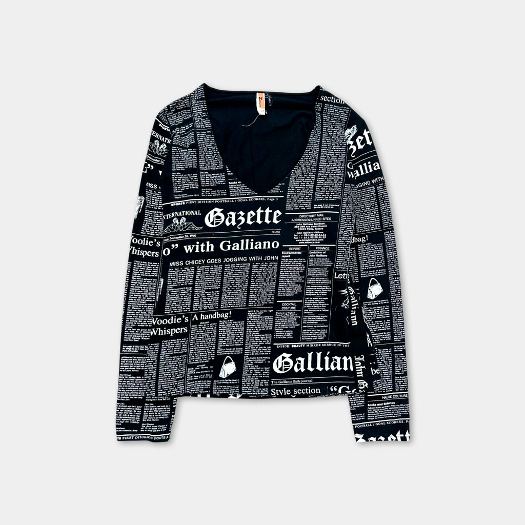 Galliano "Gazette" Newspaper Print V-neck Longsleeve