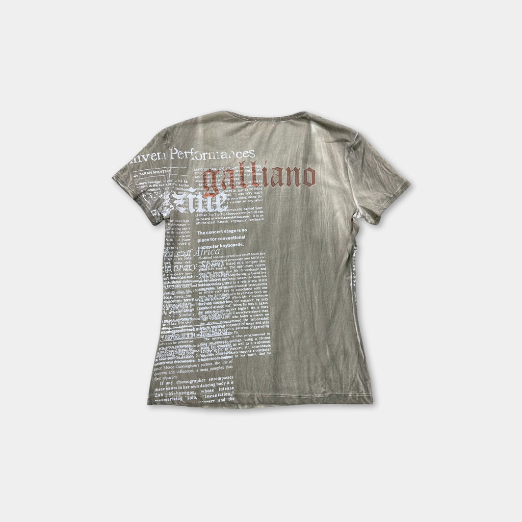 Galliano Khaki Newspaper Print T-Shirt