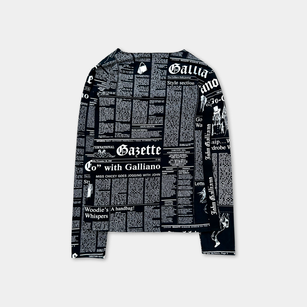 Galliano "Gazette" Newspaper Print V-neck Longsleeve