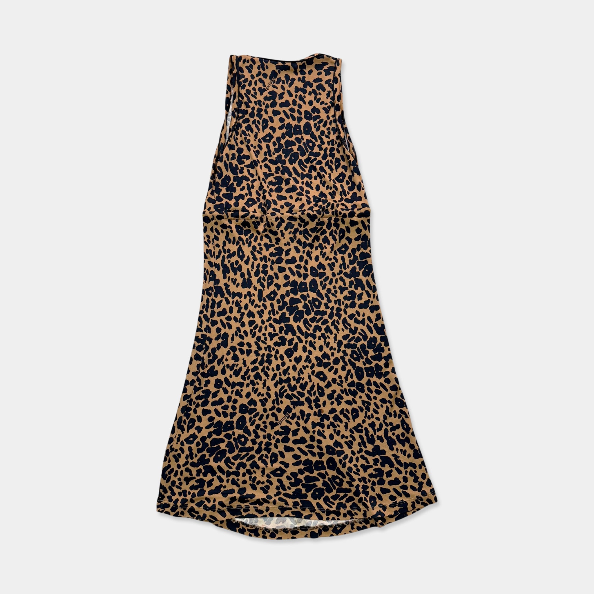Galliano Leopard Print Lace-Up V-Neck Mini Dress