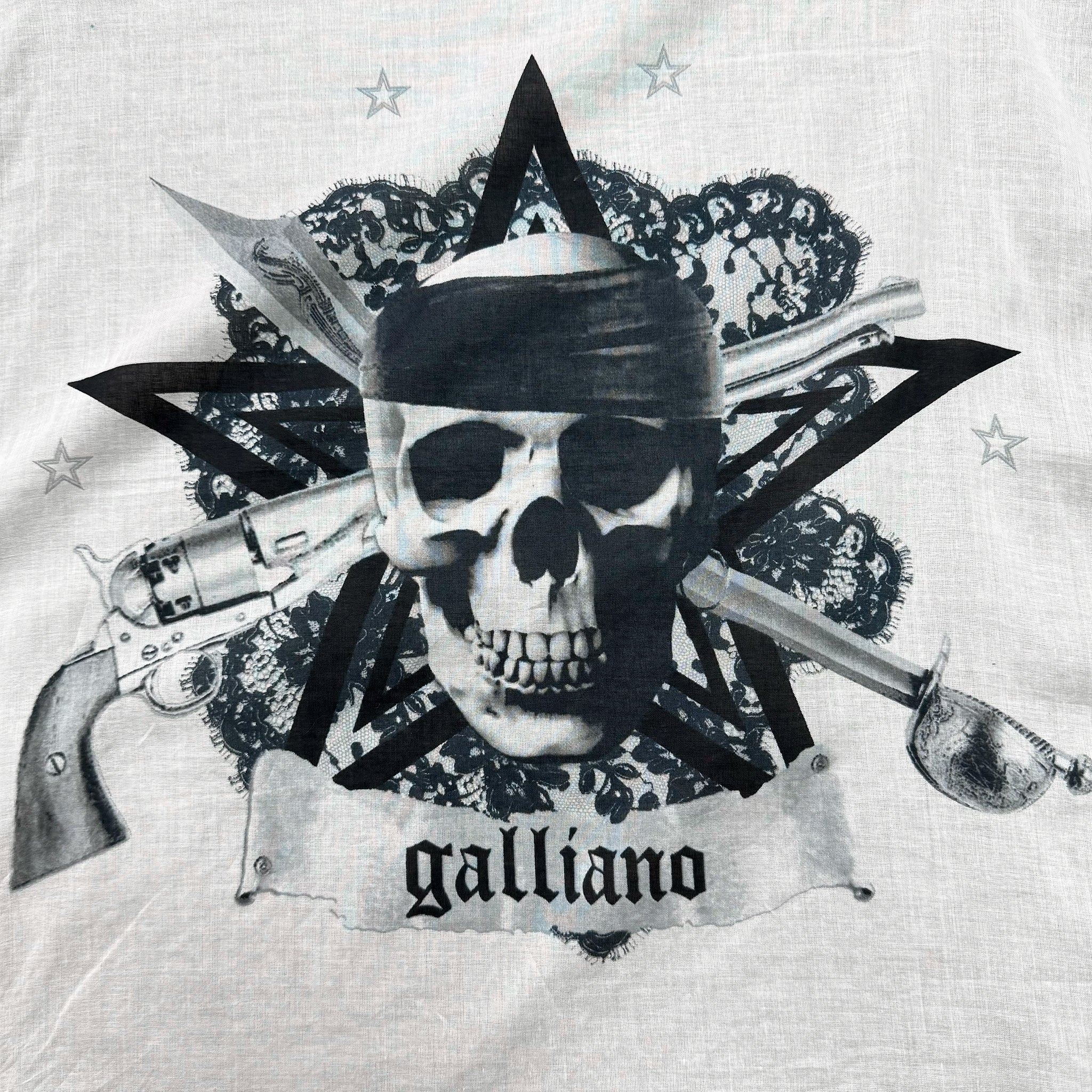 Galliano Pirate Skull Graphic Cotton Bandana Scarf