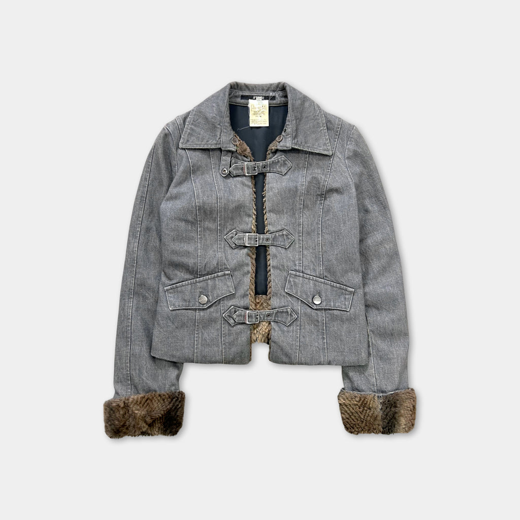Gianfranco Ferré 2000s Fur Grey Denim Jacket