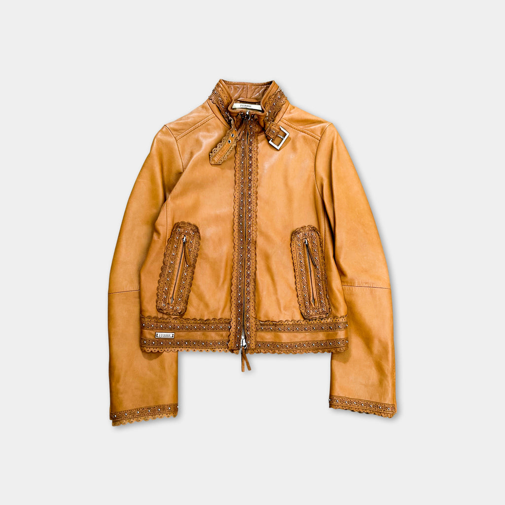 Gianfranco Ferré Western Style Brown Leather Jacket