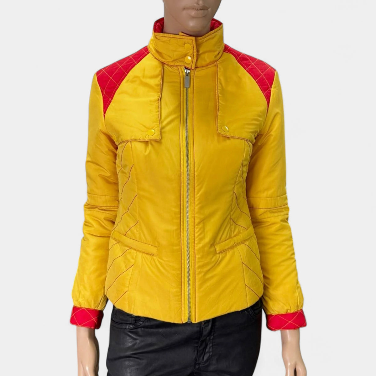 Gianfranco Ferré 80s Yellow & Red Quilted Moto Biker Jacket