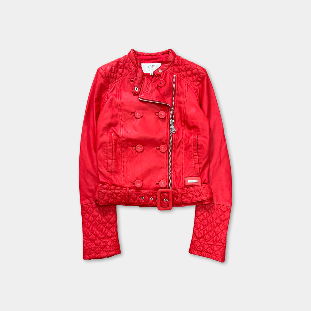 Gianfranco Ferré 1990s Quilted Red Leather Biker Jacket