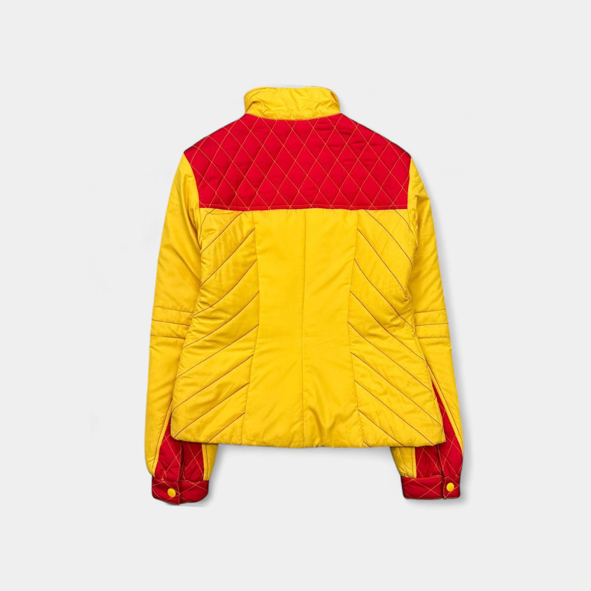 Gianfranco Ferré 80s Yellow & Red Quilted Moto Biker Jacket