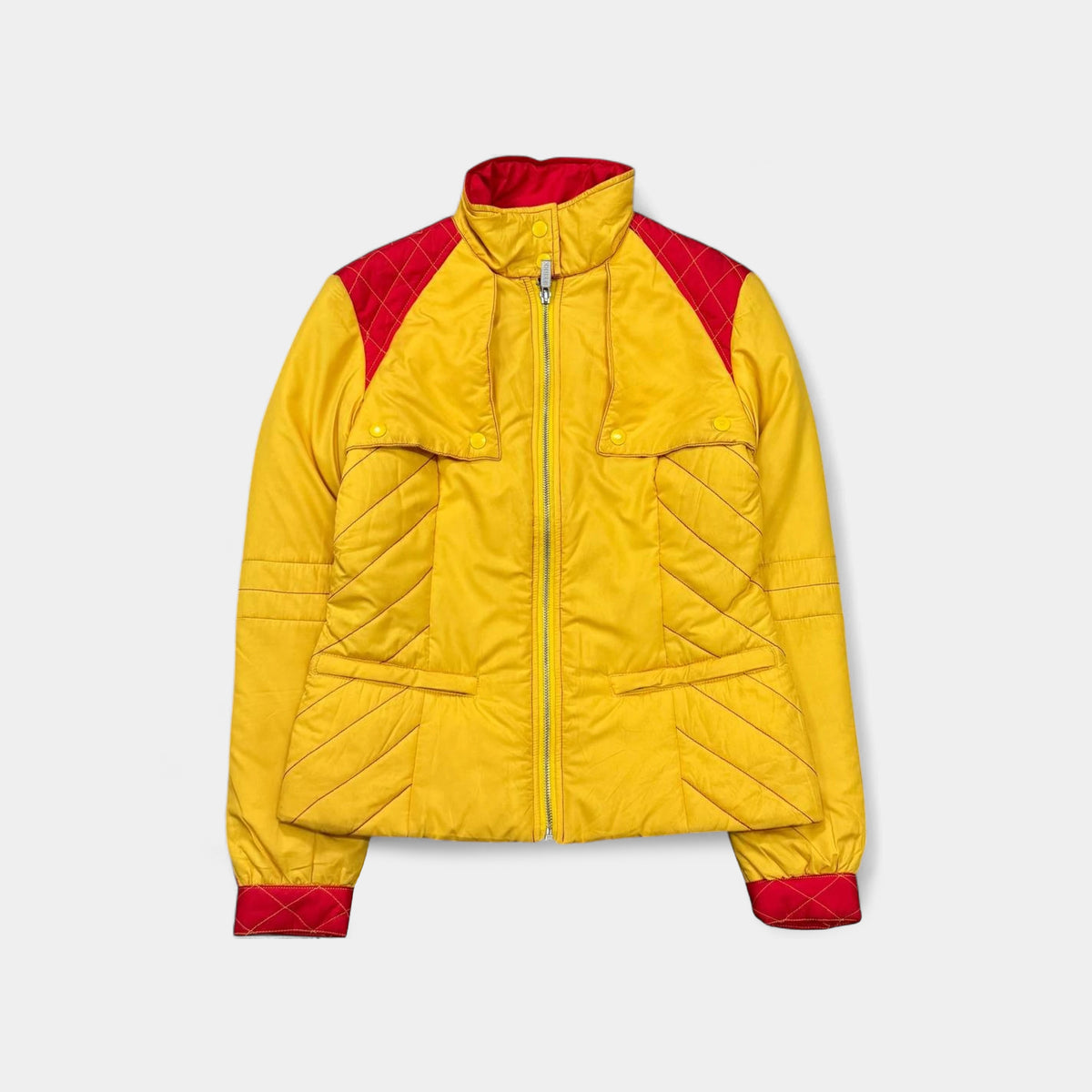 Gianfranco Ferré 80s Yellow & Red Quilted Moto Biker Jacket