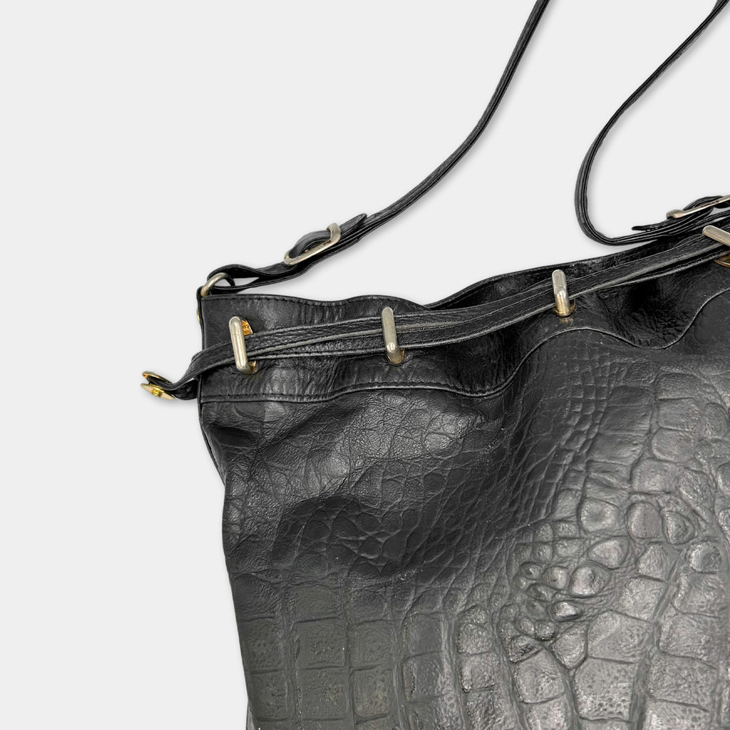 Gianfranco Ferré Vintage Black Crocodile Texture Shoulder Bag