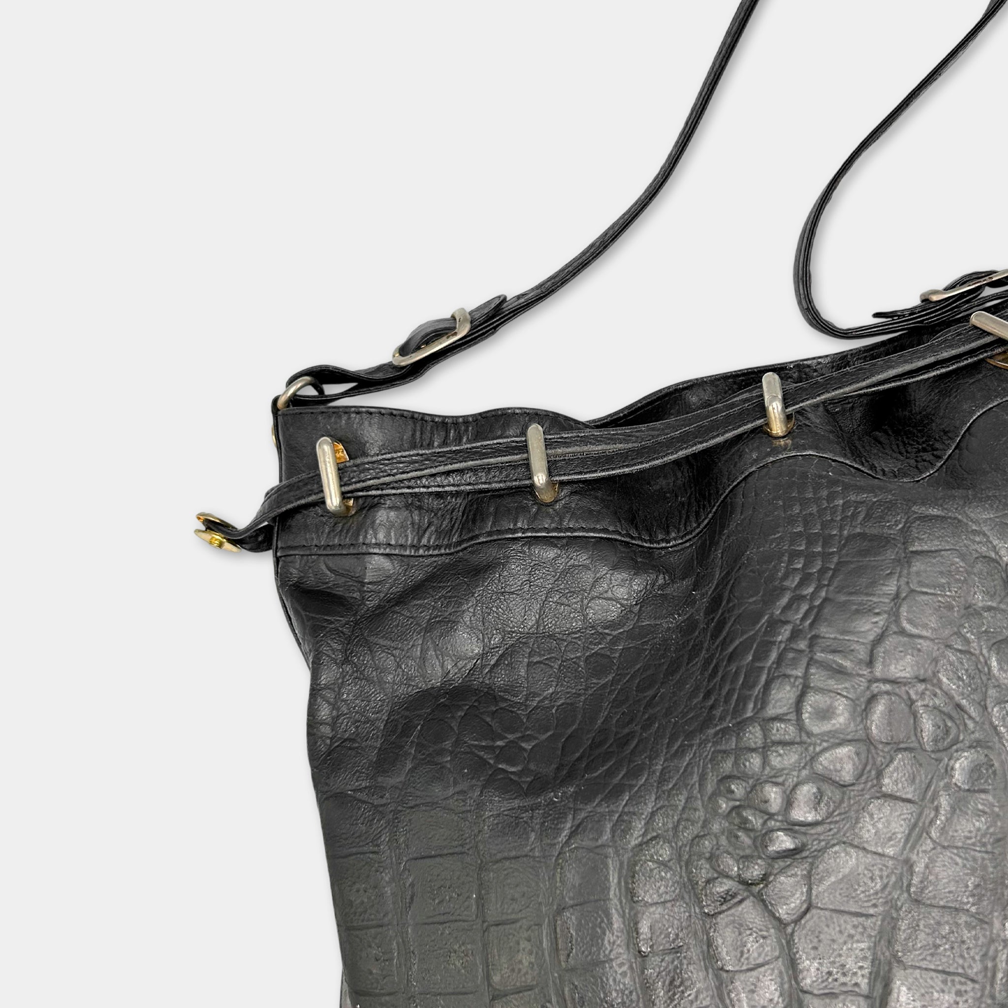 Gianfranco Ferré Vintage Black Crocodile Texture Shoulder Bag