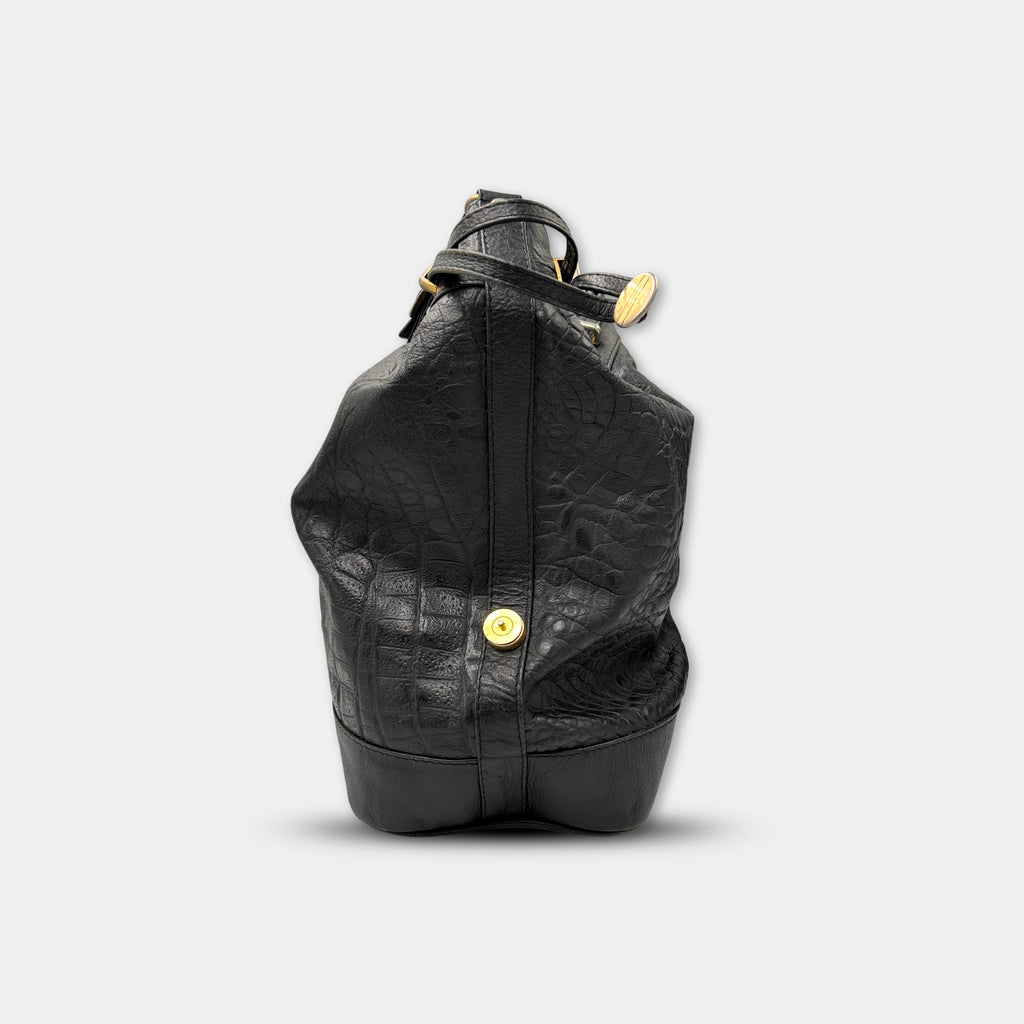 Gianfranco Ferré Vintage Black Crocodile Texture Shoulder Bag