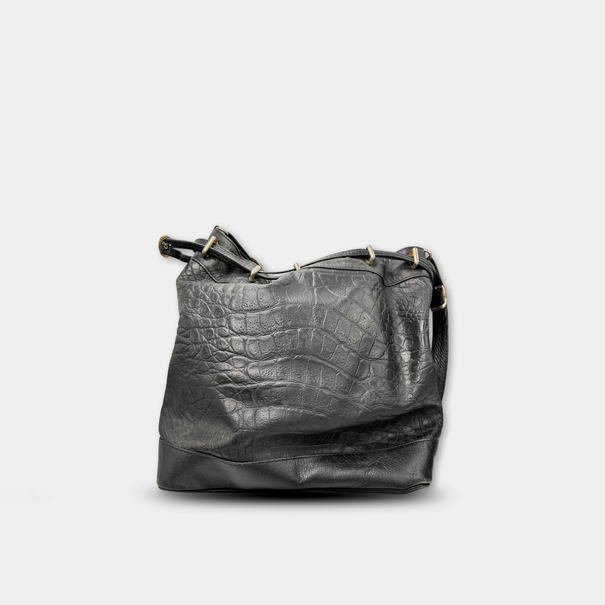Gianfranco Ferré Vintage Black Crocodile Texture Shoulder Bag