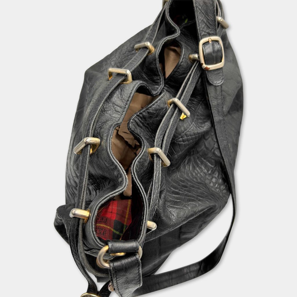 Gianfranco Ferré Vintage Black Crocodile Texture Shoulder Bag