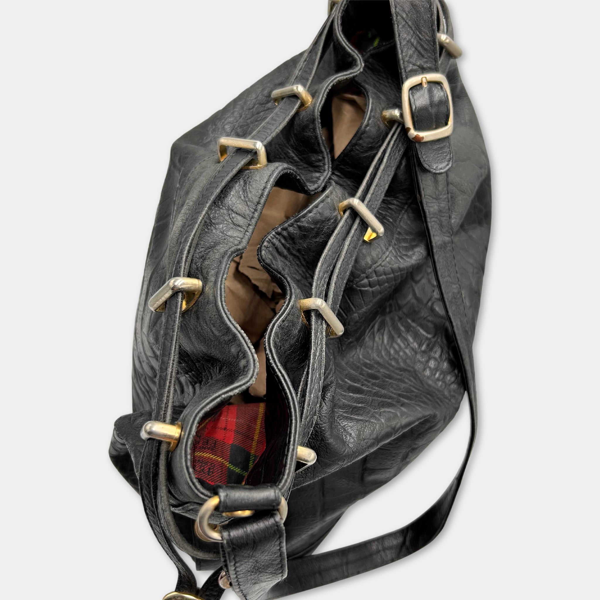 Gianfranco Ferré Vintage Black Crocodile Texture Shoulder Bag