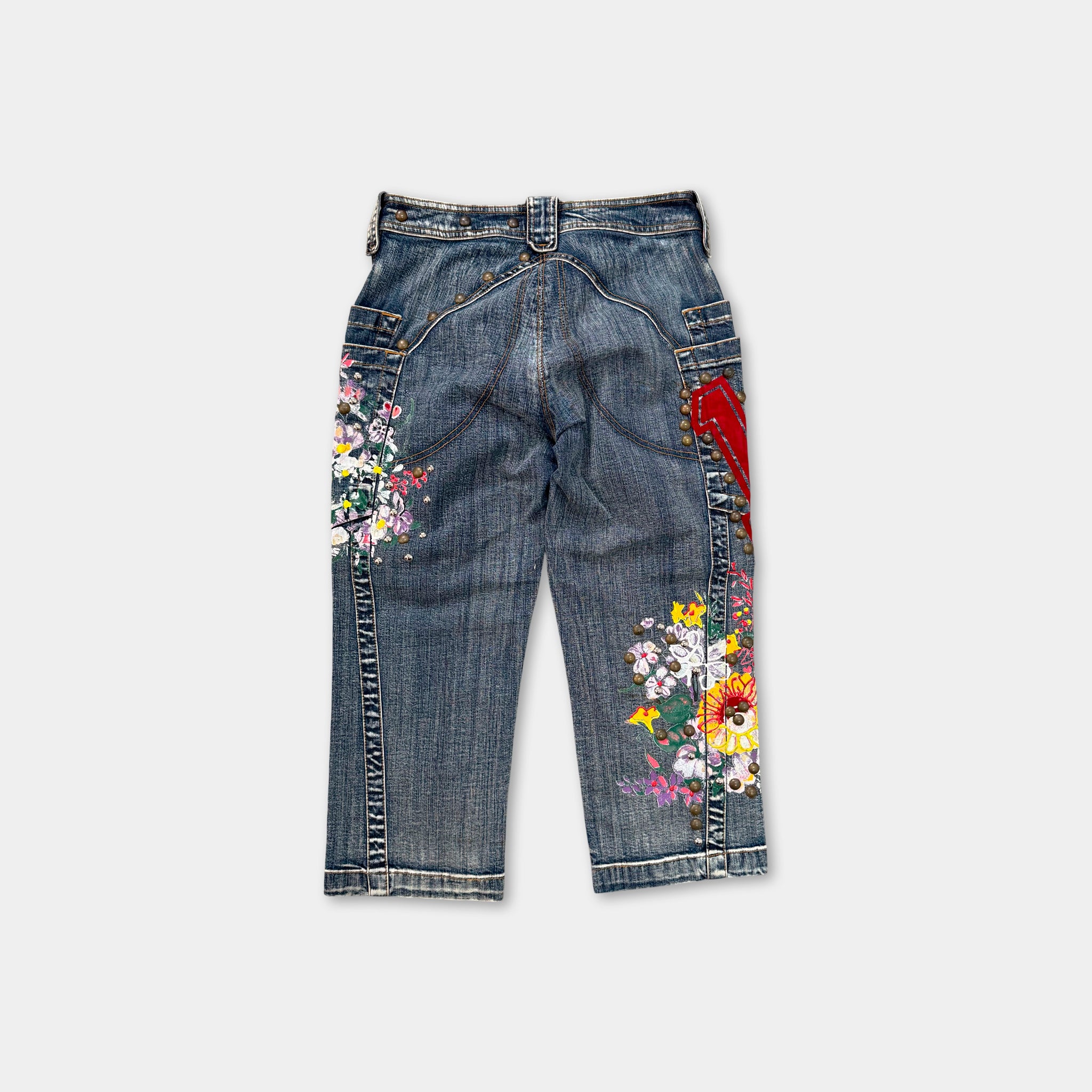 Gaetano Navarra Vintage Floral Embroidered Studded Capri Jeans
