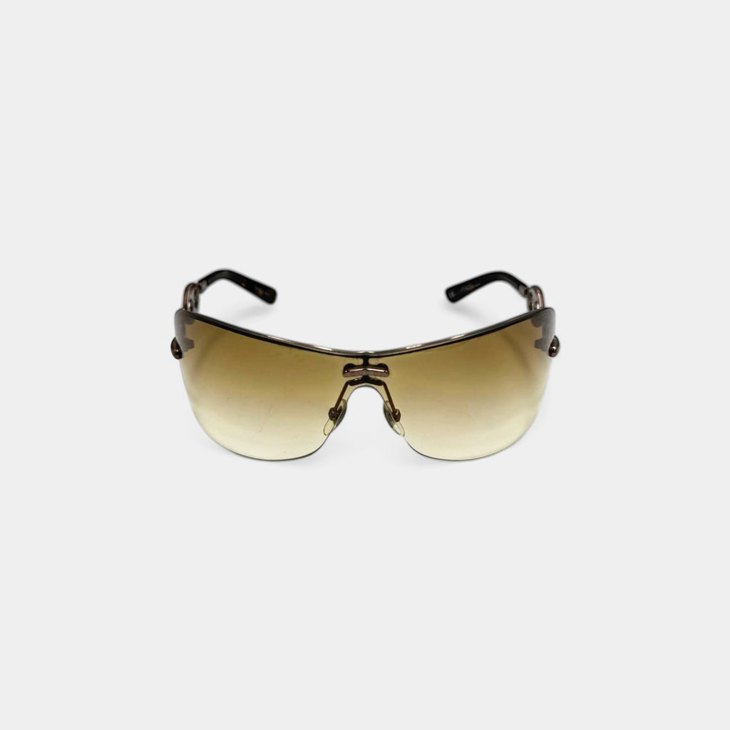 Gucci 2000s Bronze Link Yellow Shield Sunglasses