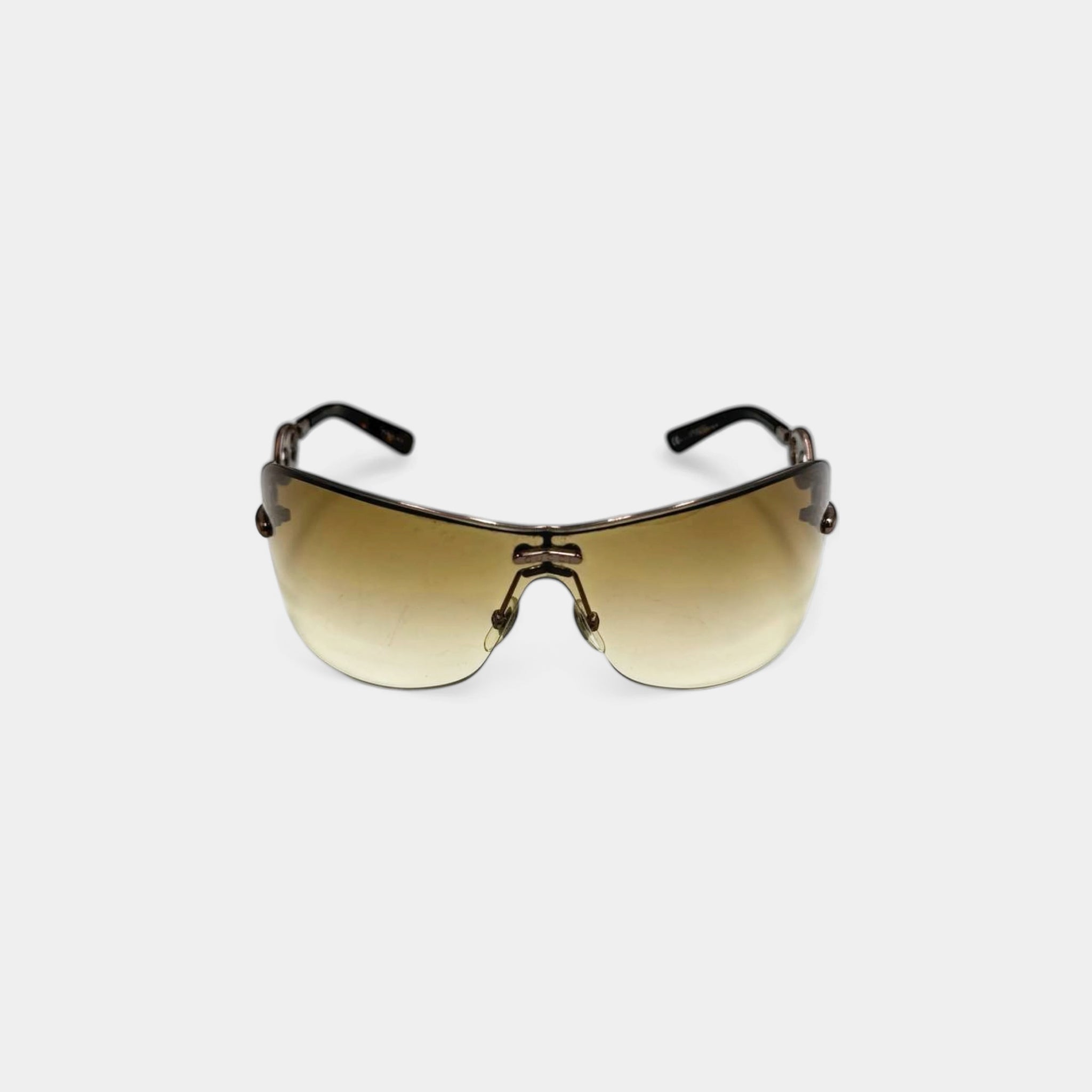 Gucci 2000s Bronze Link Yellow Shield Sunglasses
