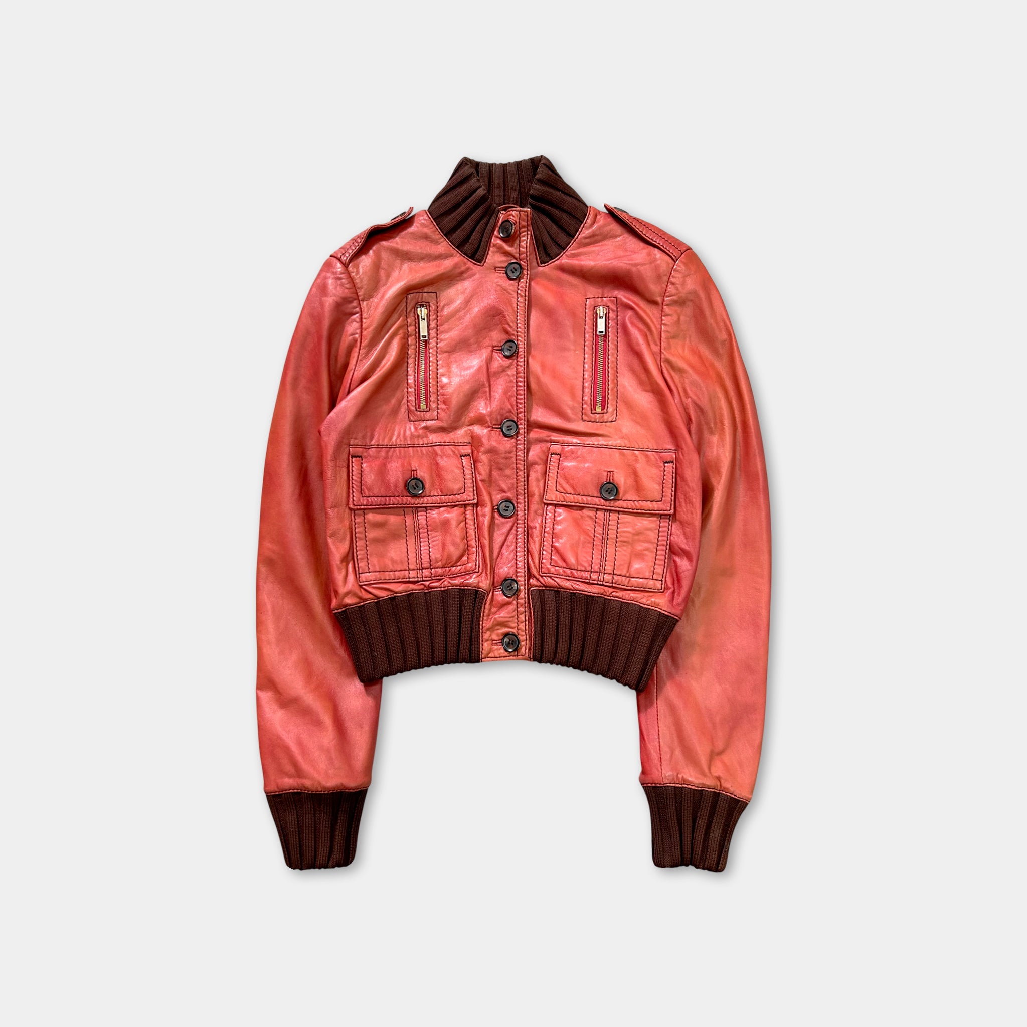 Gucci Red Leather Bomber Jacket