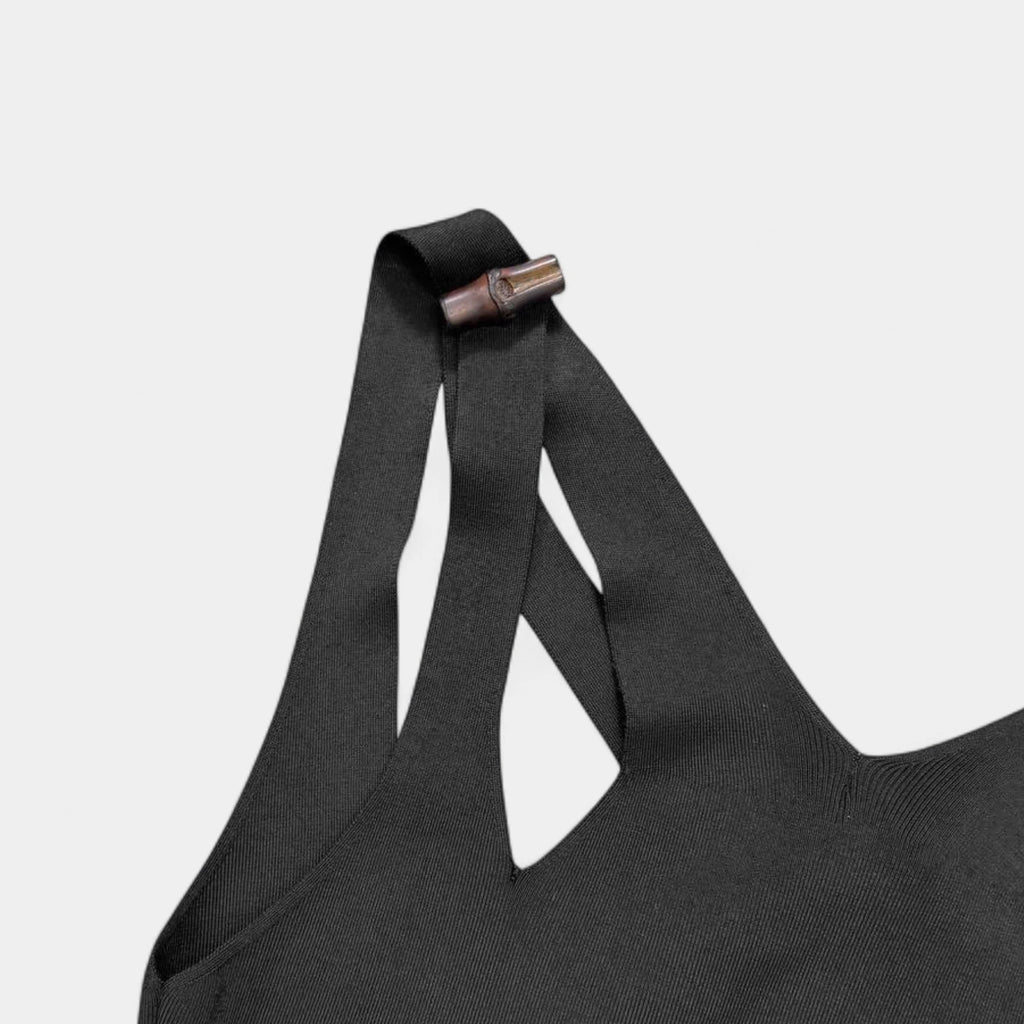 Gucci by Tom Ford 90s Black Knit Bamboo Shoulder Dress