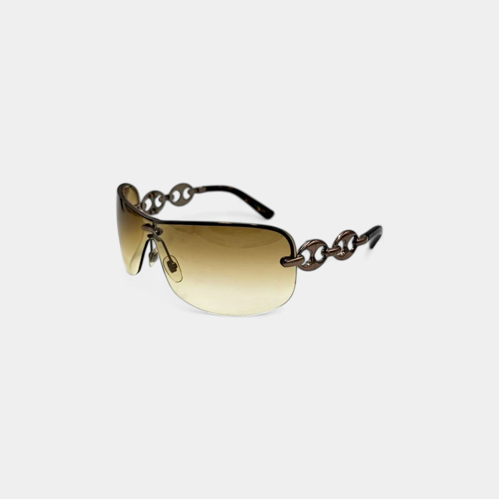 Gucci 2000s Bronze Link Yellow Shield Sunglasses