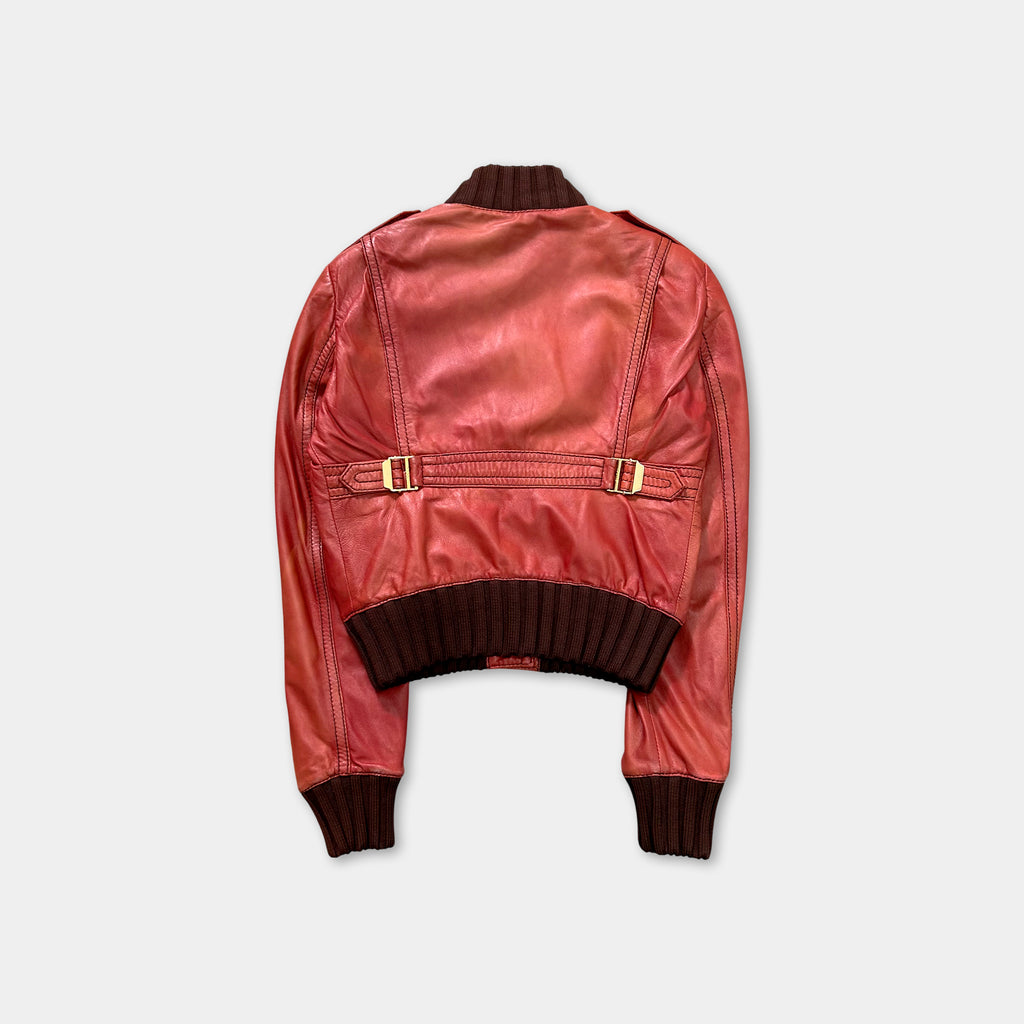 Gucci Red Leather Bomber Jacket