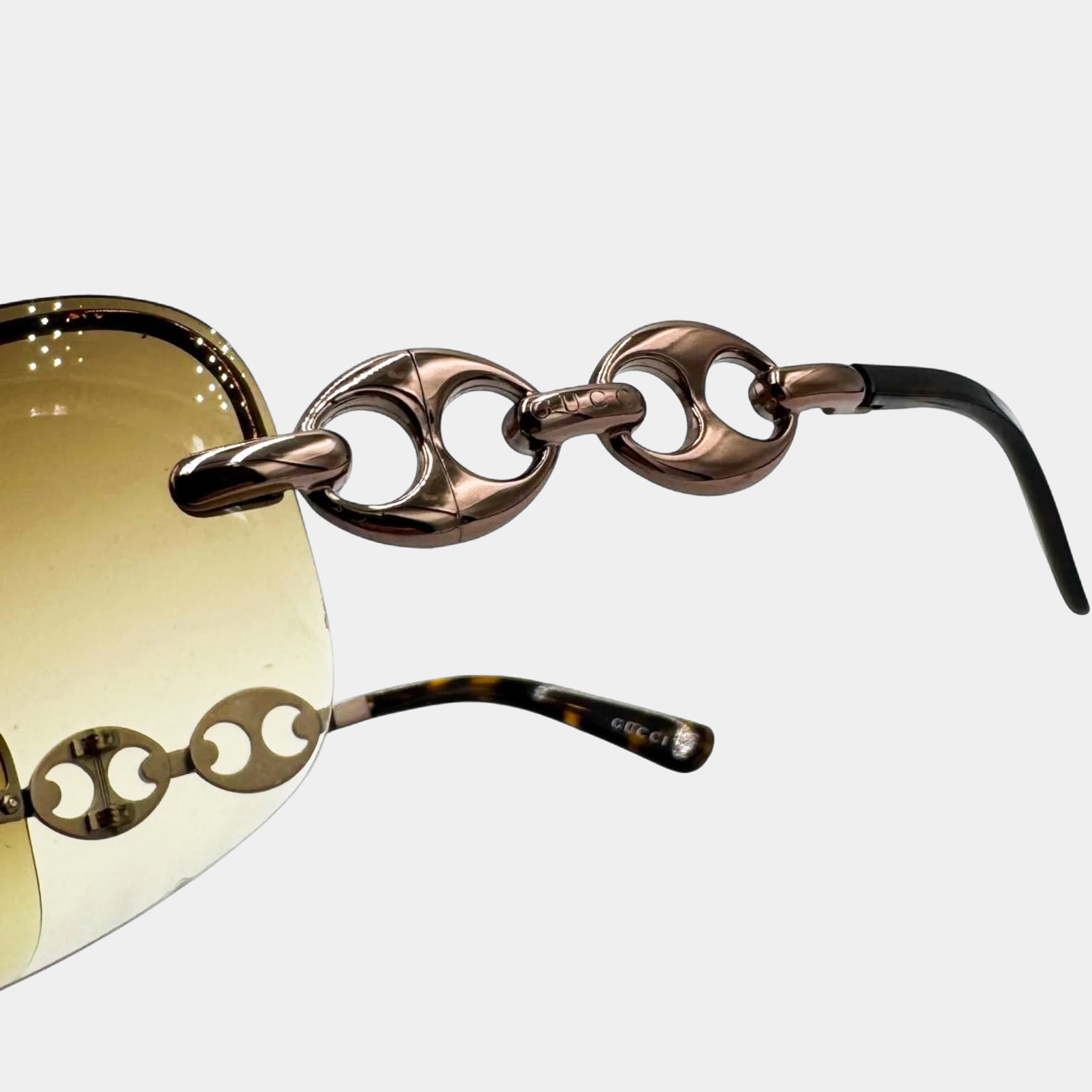 Gucci 2000s Bronze Link Yellow Shield Sunglasses