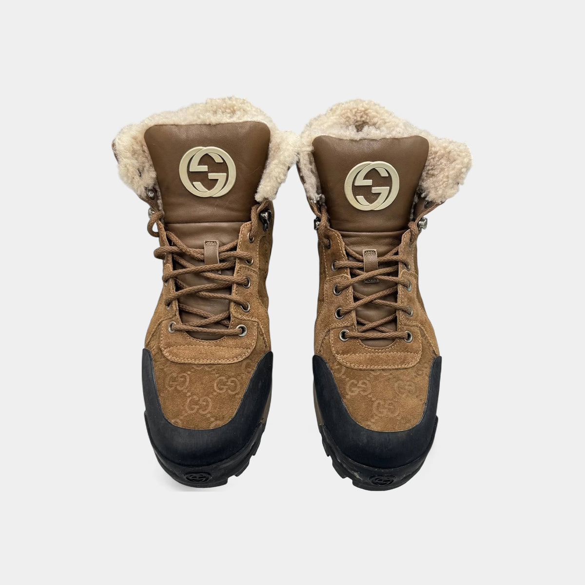 Gucci GG Guccissima Suede Shearling Hiking Winter Boots