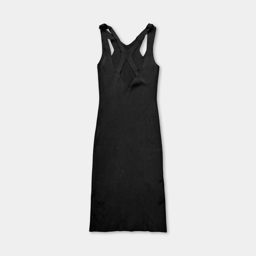 Gucci by Tom Ford 90s Black Knit Bamboo Shoulder Dress