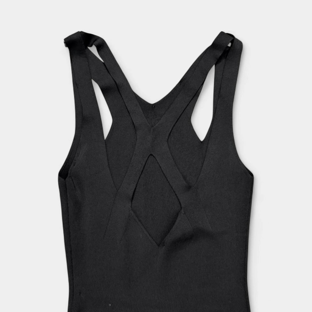 Gucci by Tom Ford 90s Black Knit Bamboo Shoulder Dress