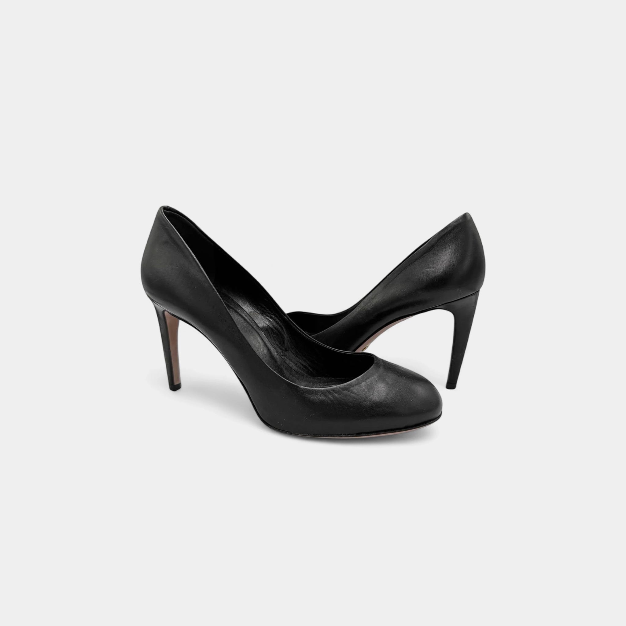 Gucci Black Leather Round-Toe Stiletto Pumps