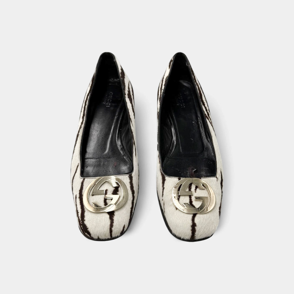 Gucci Zebra-Print Pony Hair Interlocking G Ballet Flats