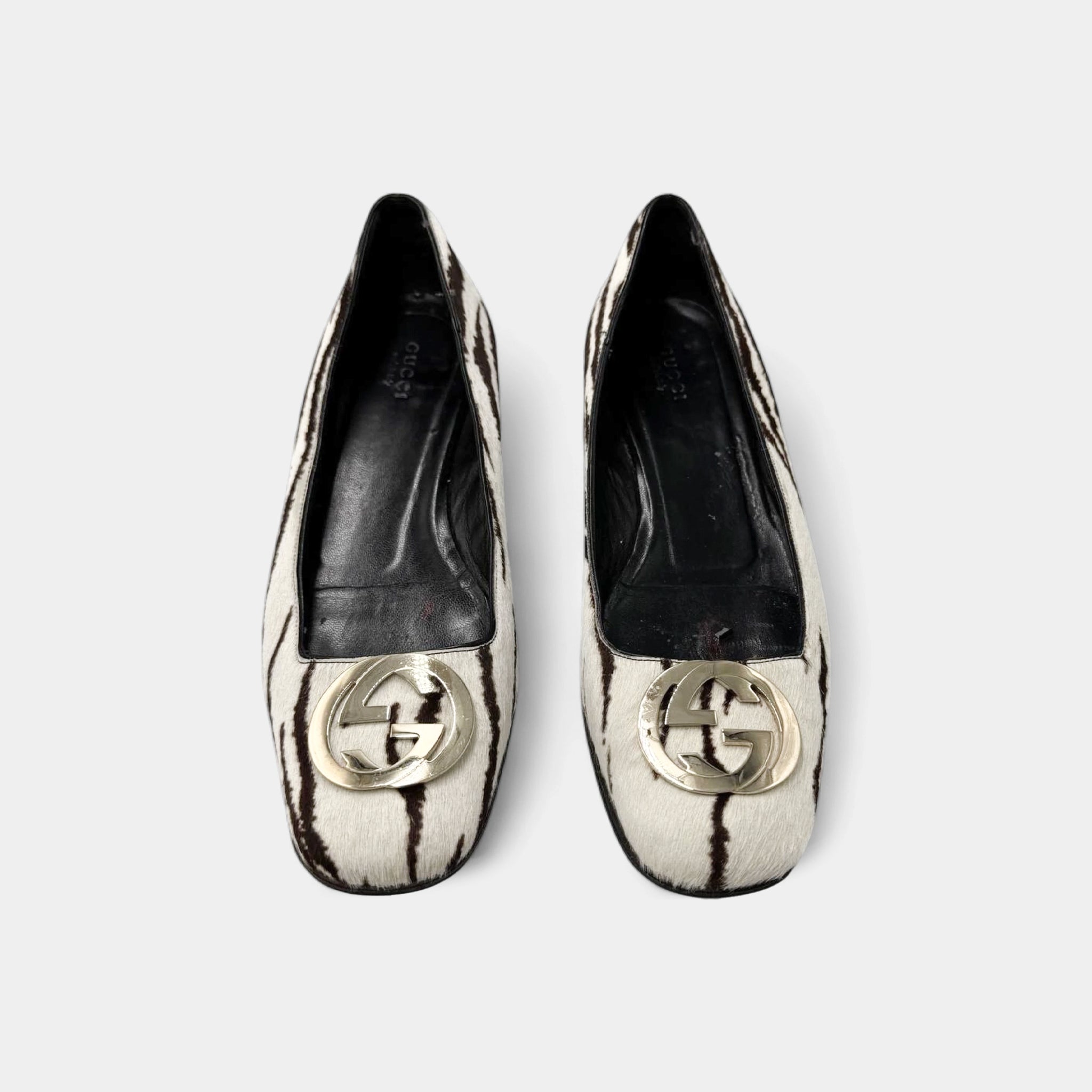 Gucci Zebra-Print Pony Hair Interlocking G Ballet Flats