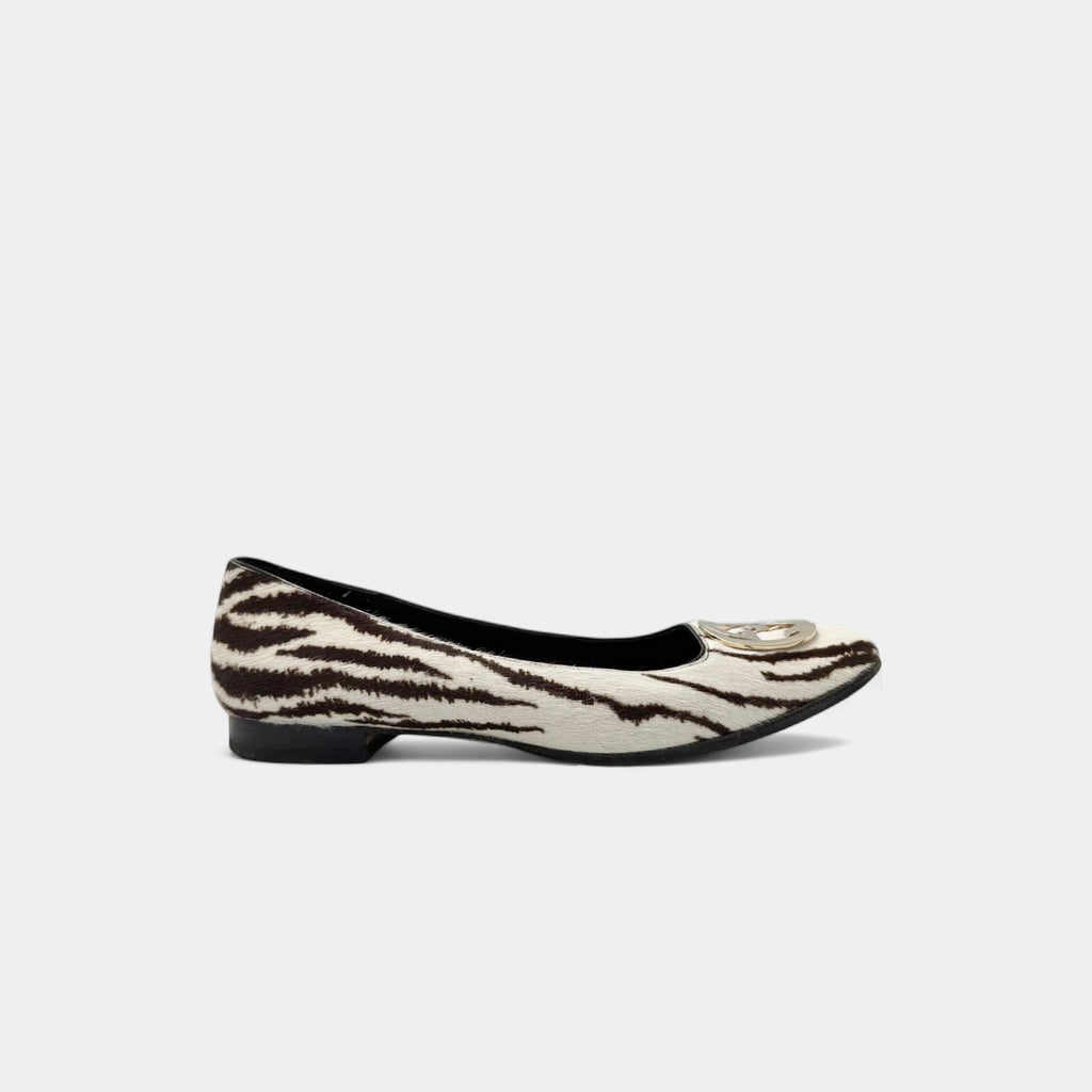 Gucci Zebra-Print Pony Hair Interlocking G Ballet Flats